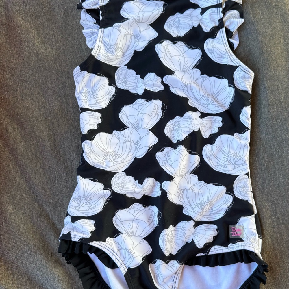 Ruffle Butts Black and White Floral One Piece